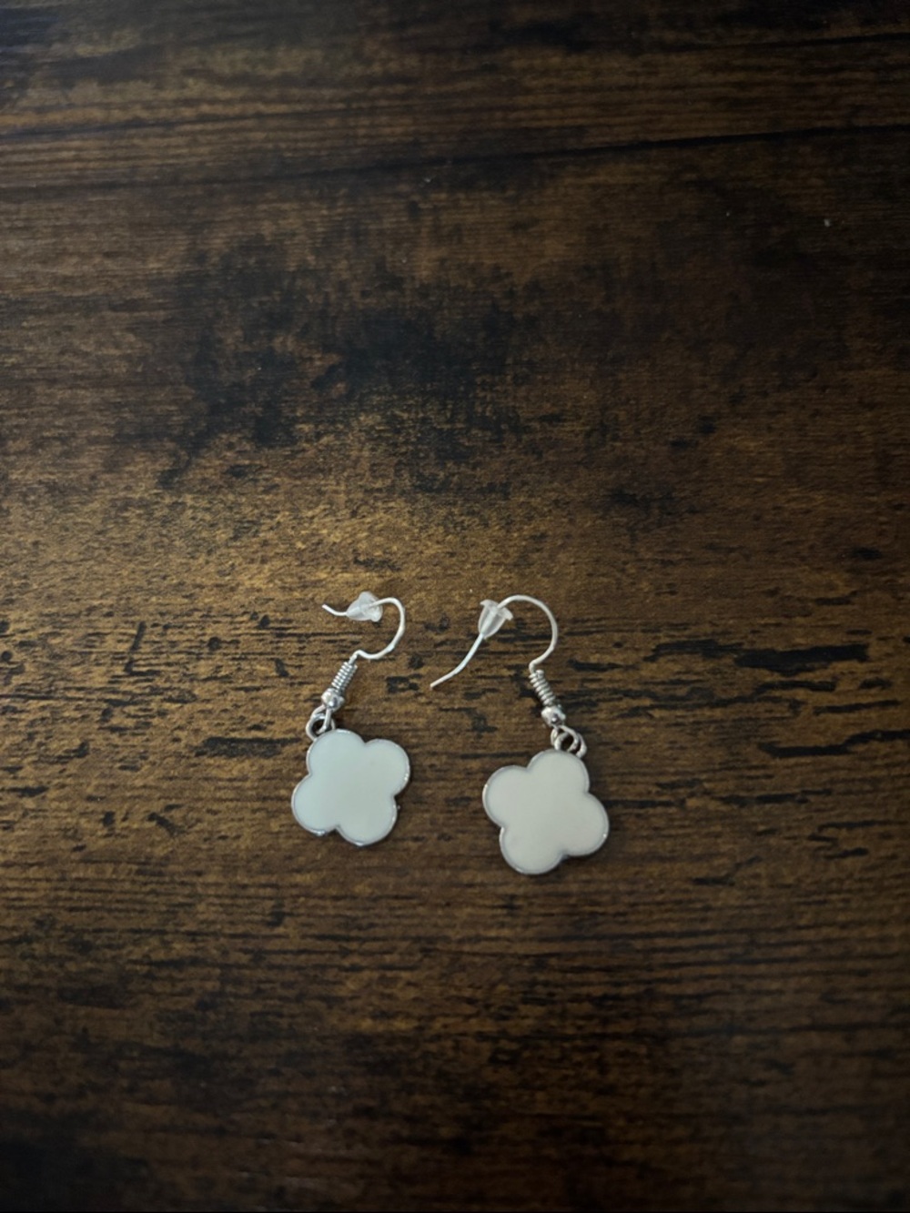 White Clover Drop Earrings - Silver Tone